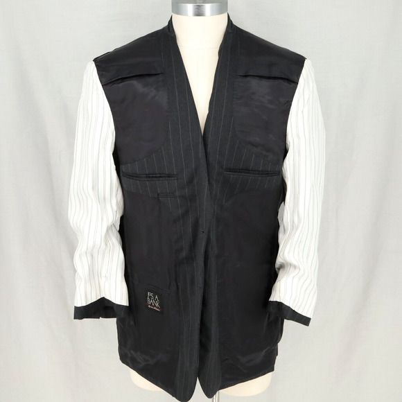 Jos A Bank Suit Mens 44R Dark Gray Pinstripe Wool Jacket Lined Pleated Cuffed - Picture 15 of 16